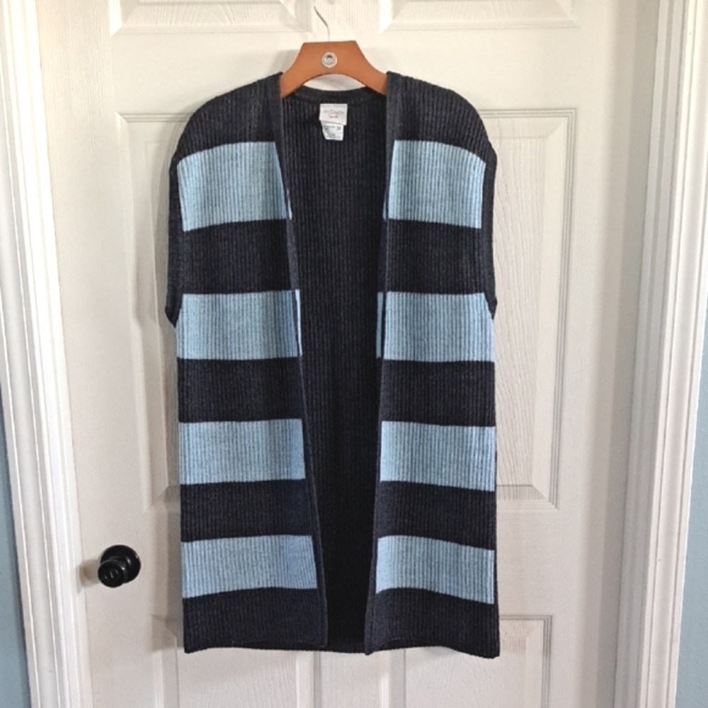 Mondi Wool Alpaca Mohair Long Striped Knit Open Cardigan Sweater Vest Germany